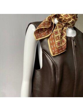 Karen Scott Womens Brown Faux Leather Sleeveless Vest With Zip Closure Size Larg